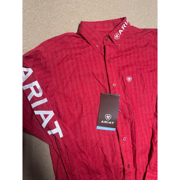 Ariat Kids Red Geometric Print Long Sleeve Button Down Shirt XS $67 - Picture 2 of 10